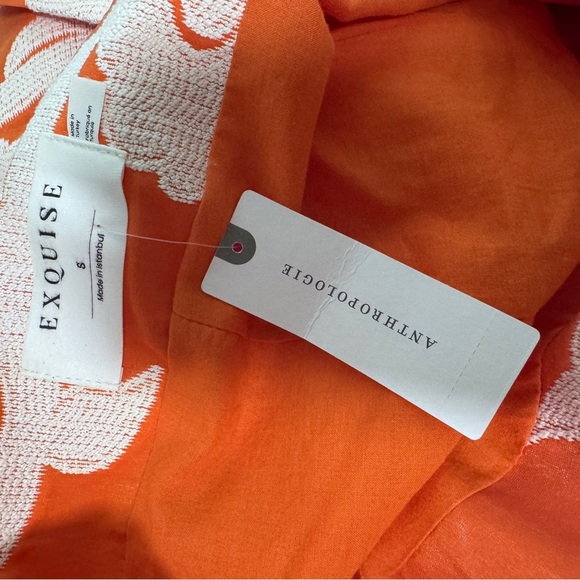 Anthropologie Exquise Phoebe Flounced Dress Orange Small Summer - Picture 9 of 10